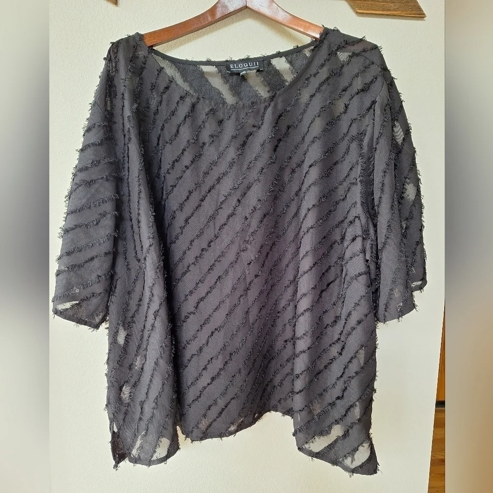 Eloquii Women's Semi Sheer Black Textured Blouse. Lagenlook. Size 26